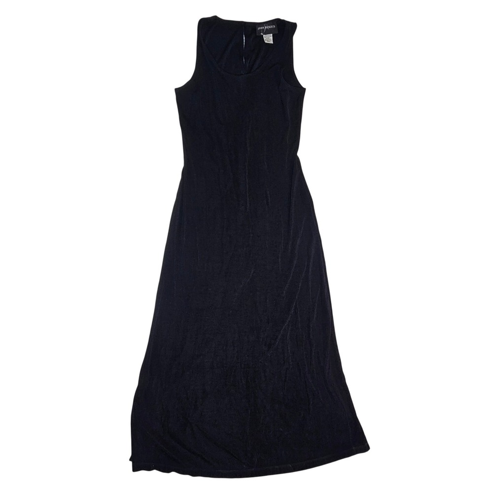 John Roberts Black Sleeveless Maxi‎ Dress Size 6 Scoop Neck Keyhole Back Evening